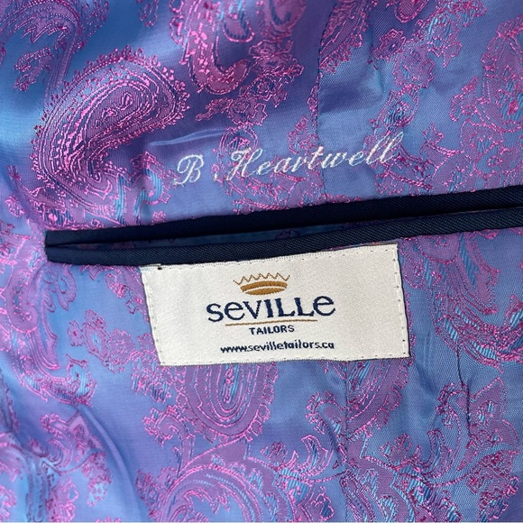 Luxury Italian Longline Sports Coat Blazer Suit Jacket Long Blue Unisex - Picture 12 of 15